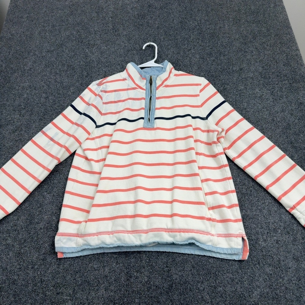 Fat Face Pullover Womens 12 White Striped Cotton Quarter Zip Mock Neck Casual